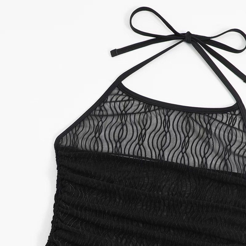 Swimsuit smock black slim strap wrap hip skirt perspective sexy backless beach dress swimsuit wrap dress