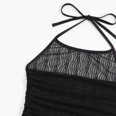 Swimsuit smock black slim strap wrap hip skirt perspective sexy backless beach dress swimsuit wrap dress