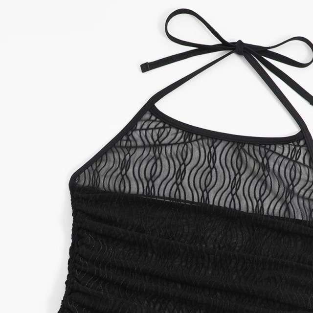Swimsuit smock black slim strap wrap hip skirt perspective sexy backless beach dress swimsuit wrap dress