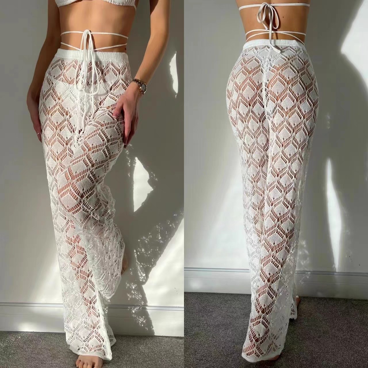 Beach knit cut-out pants casual sexy tethered high-waisted swimsuit bikini sunblock pants