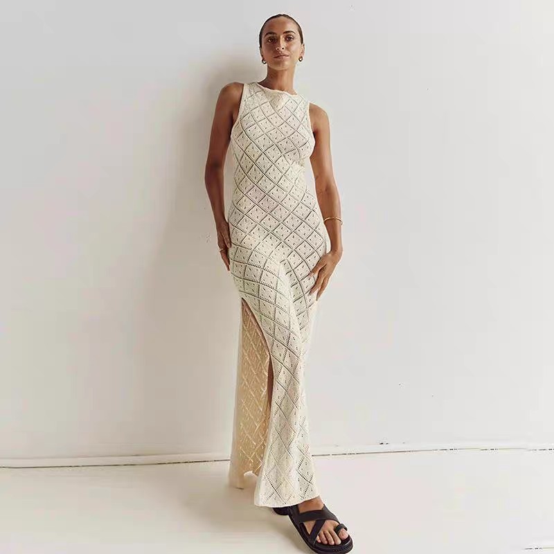Knitted diamond beach cover skirt sexy hollow out European and American holiday dress long skirt bikini smock