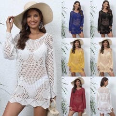 Plus-size swimsuit with skirt sun protection coat knitted hollow sexy perspective bikini smock