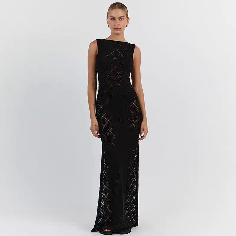 Knitted diamond beach cover skirt sexy hollow out European and American holiday dress long skirt bikini smock