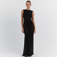 Knitted diamond beach cover skirt sexy hollow out European and American holiday dress long skirt bikini smock