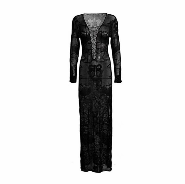 Knitted Sun protection beach party dress long skirt sexy lace-up beach dress lady