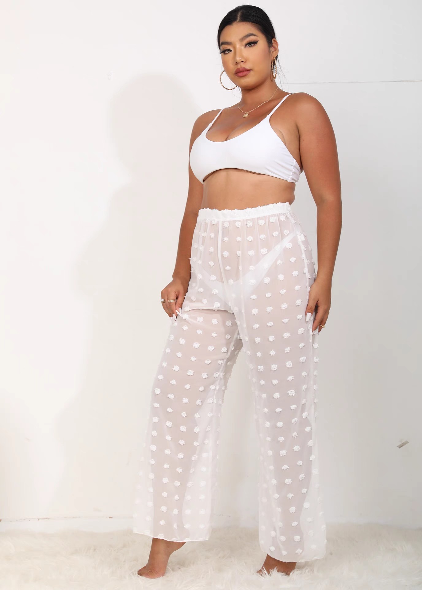 See through stereo chiffon plus big size beach pants swimsuit bikini sunblock pants