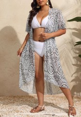 Plus size swimsuit with a robe cardigan irregular long lace-up beach sunscreen bikini with a smock