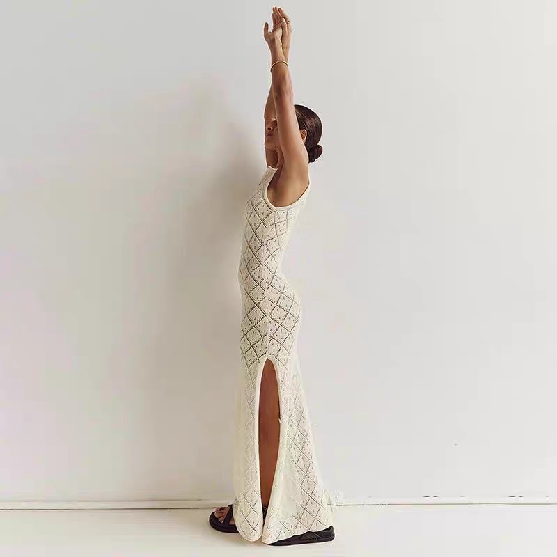 Knitted diamond beach cover skirt sexy hollow out European and American holiday dress long skirt bikini smock
