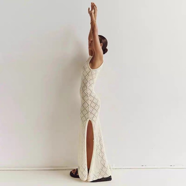 Knitted diamond beach cover skirt sexy hollow out European and American holiday dress long skirt bikini smock