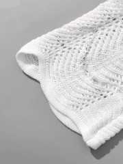 Crew-neck thin striped sexy hollow-out long sleeve sunblock knit bikini smock