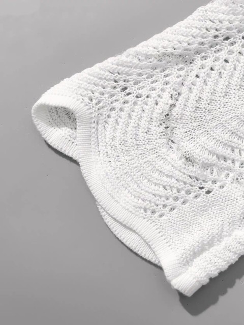 Crew-neck thin striped sexy hollow-out long sleeve sunblock knit bikini smock