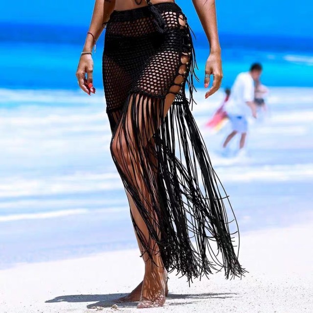 Hollowed-out hoops long fringe skirt Long bikini bikini beach dress