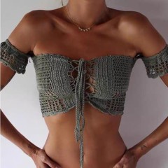 New Boho Resort Spa Beach solid color knit bikini front and back swimsuit tops