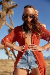 Knitted fringe beach smock sexy cardigan hollowed-out holiday long skirt bikini smock