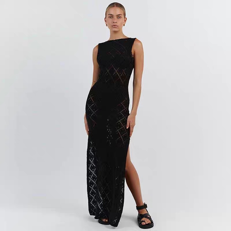 Knitted diamond beach cover skirt sexy hollow out European and American holiday dress long skirt bikini smock