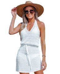 Smock knit cut-out sexy cover skirt Cover skirt Swimsuit beach vacation lace-up sun protection beach apron