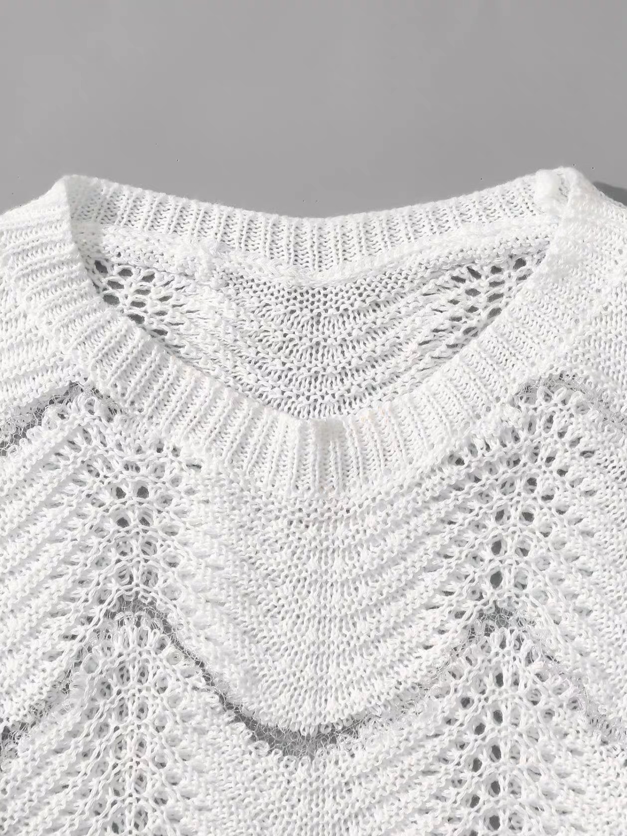 Crew-neck thin striped sexy hollow-out long sleeve sunblock knit bikini smock