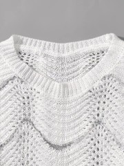 Crew-neck thin striped sexy hollow-out long sleeve sunblock knit bikini smock