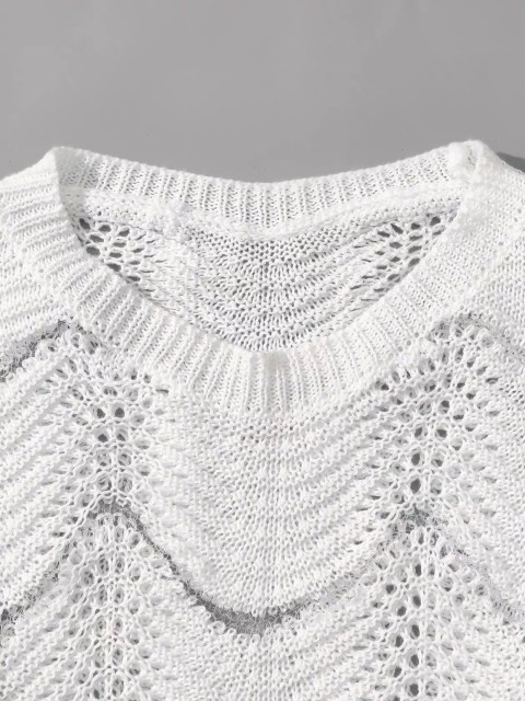 Crew-neck thin striped sexy hollow-out long sleeve sunblock knit bikini smock