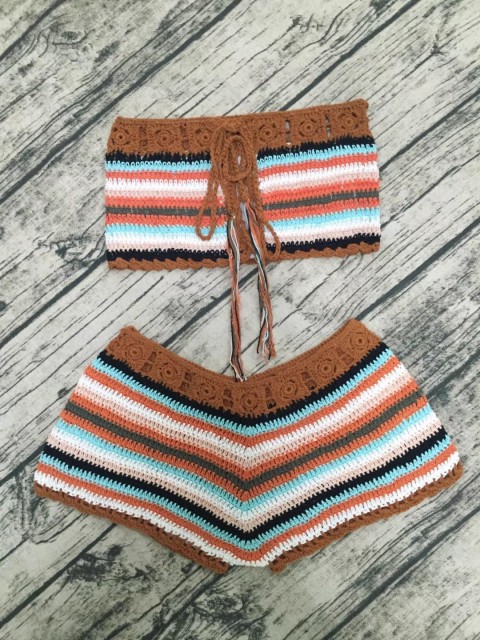 Beach blue swimsuit hand hook separate drawstring bikini set