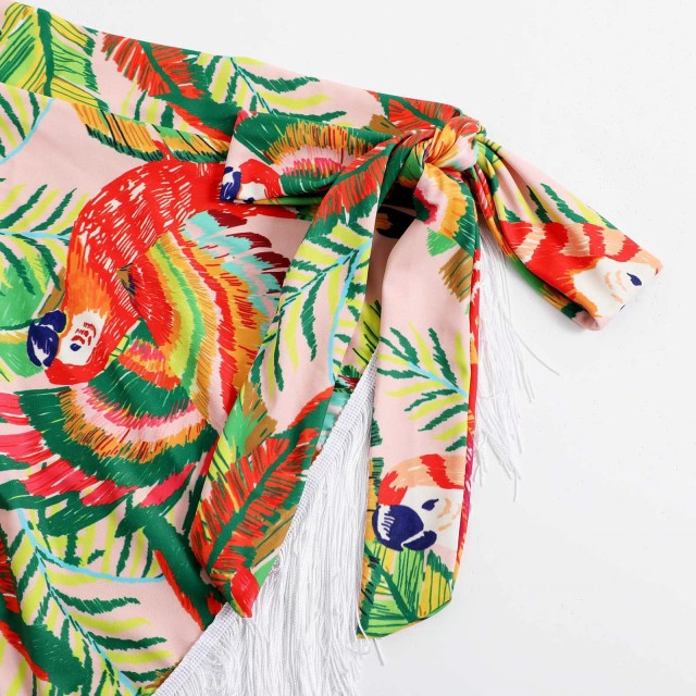 Retro split body swimwear for women conservative belly cover slimming skirt hot spring fringe beach dress set