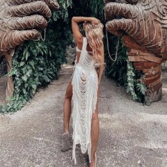 Knitted fringe irregular beach skirt swimsuit over a bikini smock skirt