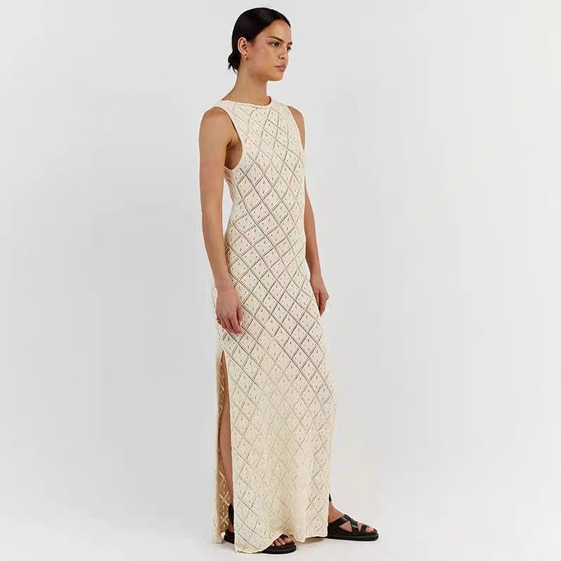 Knitted diamond beach cover skirt sexy hollow out European and American holiday dress long skirt bikini smock