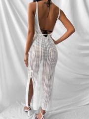 Knitted wispy backless beach smock sexy vacation dress sunblock bikini smock