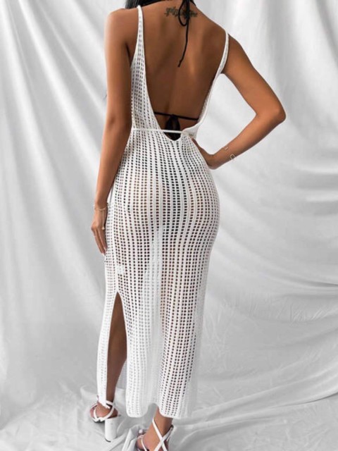 Knitted wispy backless beach smock sexy vacation dress sunblock bikini smock