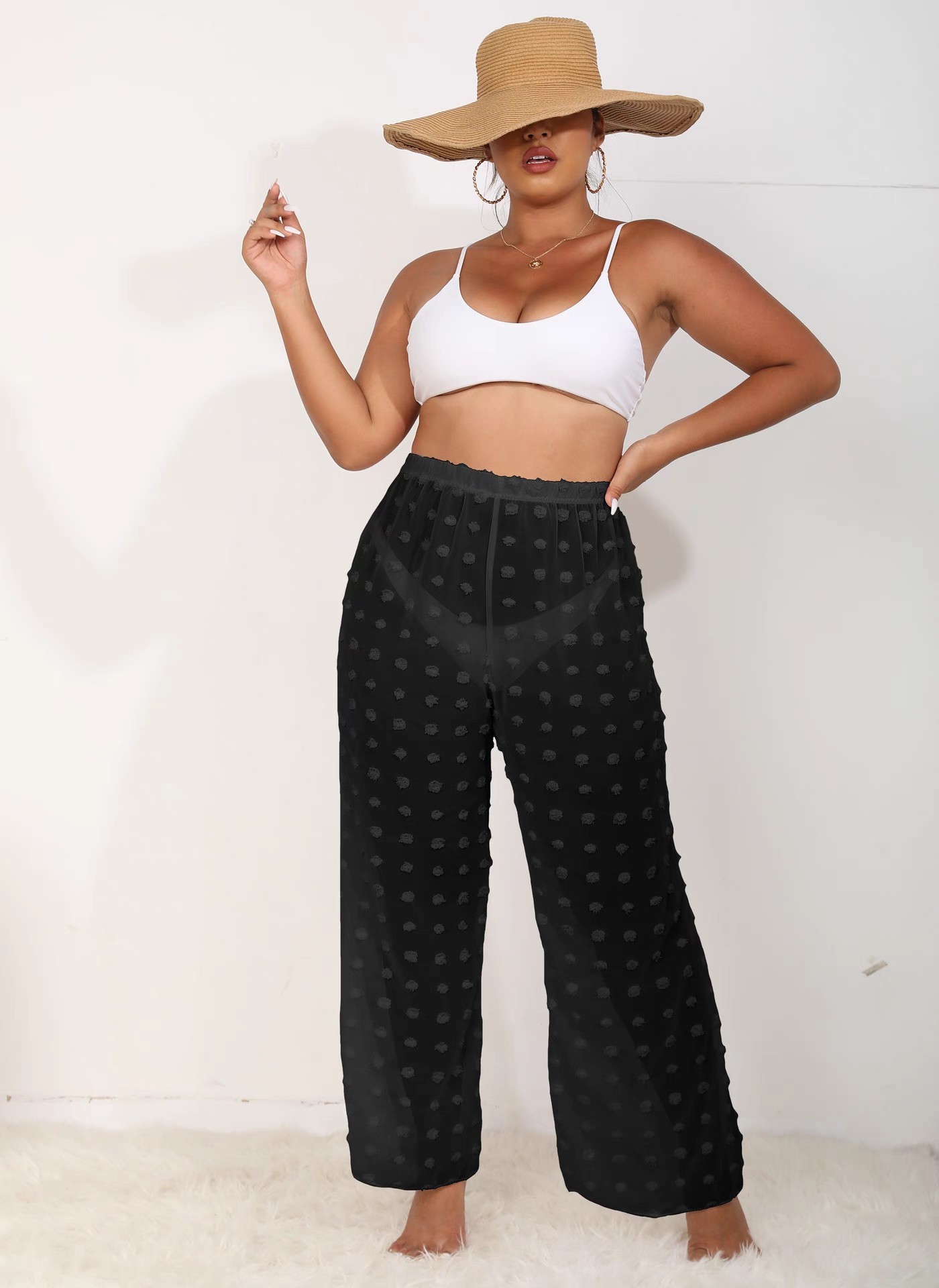 See through stereo chiffon plus big size beach pants swimsuit bikini sunblock pants
