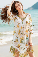 Sunblock cutout pants Beach vacation Peach sexy European high-waisted swimsuit bikini with knitted beach pants