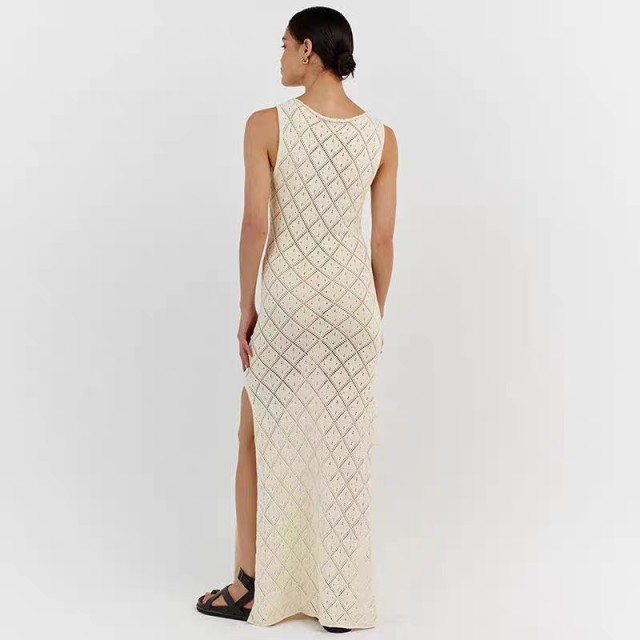 Knitted diamond beach cover skirt sexy hollow out European and American holiday dress long skirt bikini smock