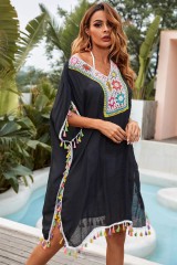 Knitted patchwork hook floral color suntan beach bikini smock dress