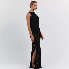 Knitted diamond beach cover skirt sexy hollow out European and American holiday dress long skirt bikini smock