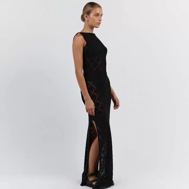 Knitted diamond beach cover skirt sexy hollow out European and American holiday dress long skirt bikini smock