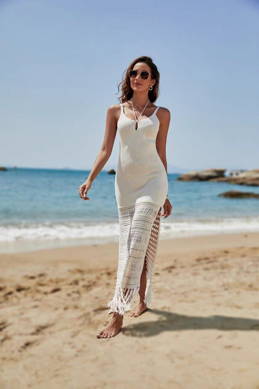 Fringe sexy halter hot spring seaside vacation beach skirt sunblock bikini smock