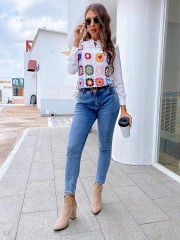 All fresh hook flower patchwork small vest ethnic wind woven top beach separate swimsuit bikini smock