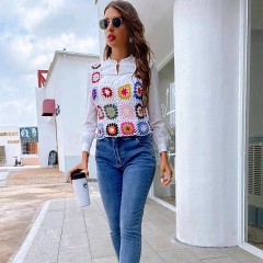 All fresh hook flower patchwork small vest ethnic wind woven top beach separate swimsuit bikini smock