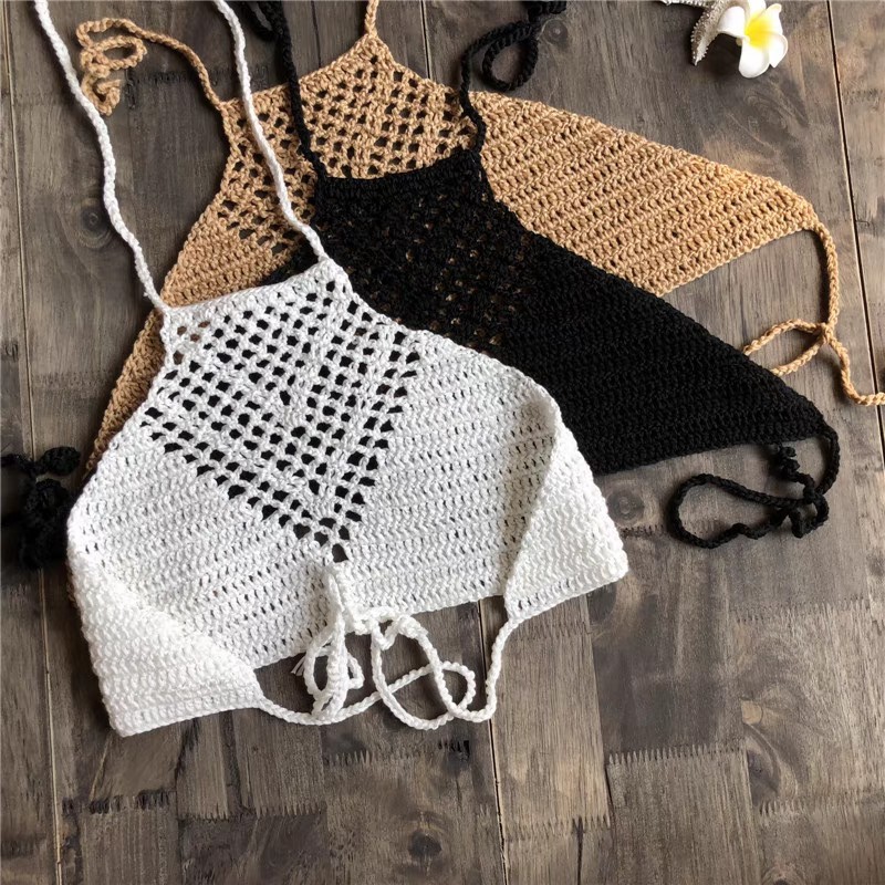 One piece hand hook bikini bikini sexy beach braided wrap chest halter bikini top