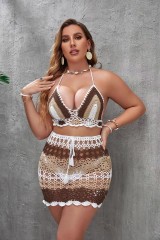 Woven hollow sexy color split body foreign trade knitted bikini set