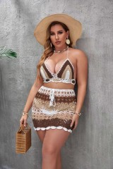 Woven hollow sexy color split body foreign trade knitted bikini set