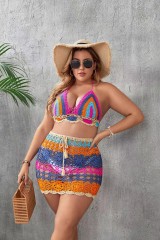 Woven hollow sexy color split body foreign trade knitted bikini set
