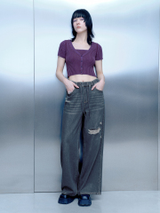 JUBAODI Women's contrasting striped knitwear