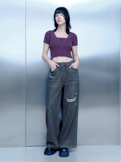 JUBAODI Women's contrasting striped knitwear