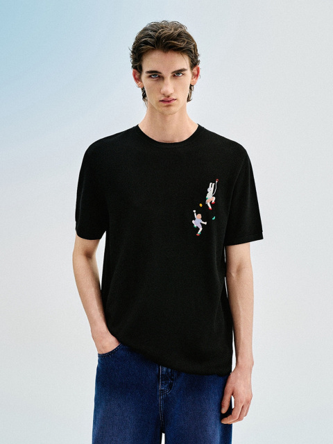 Men's embroidered short sleeve knitwear
