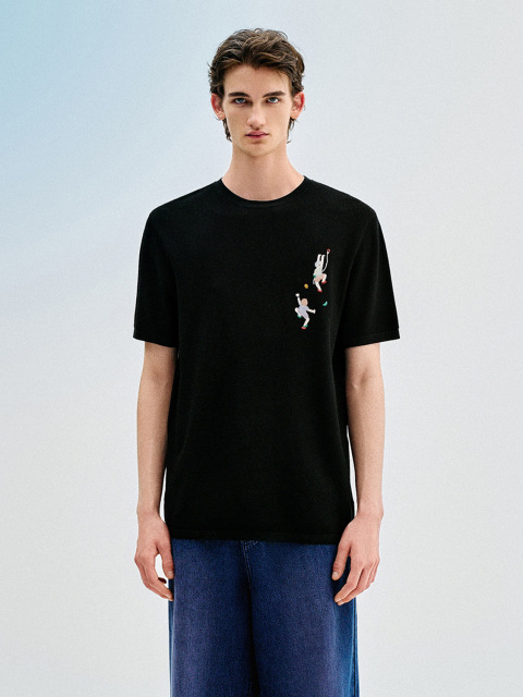 Men's embroidered short sleeve knitwear