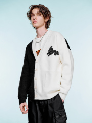 Men's color contrast knit cardigan