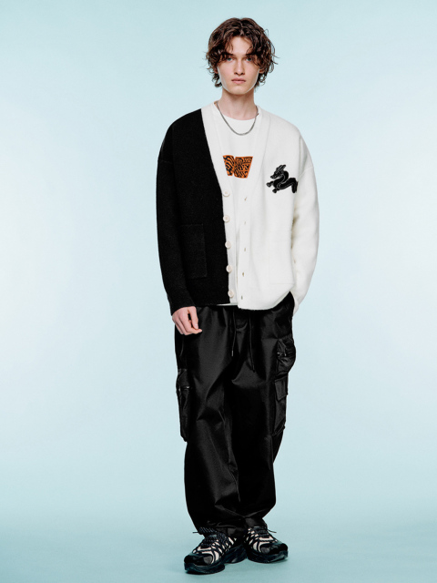 Men's color contrast knit cardigan