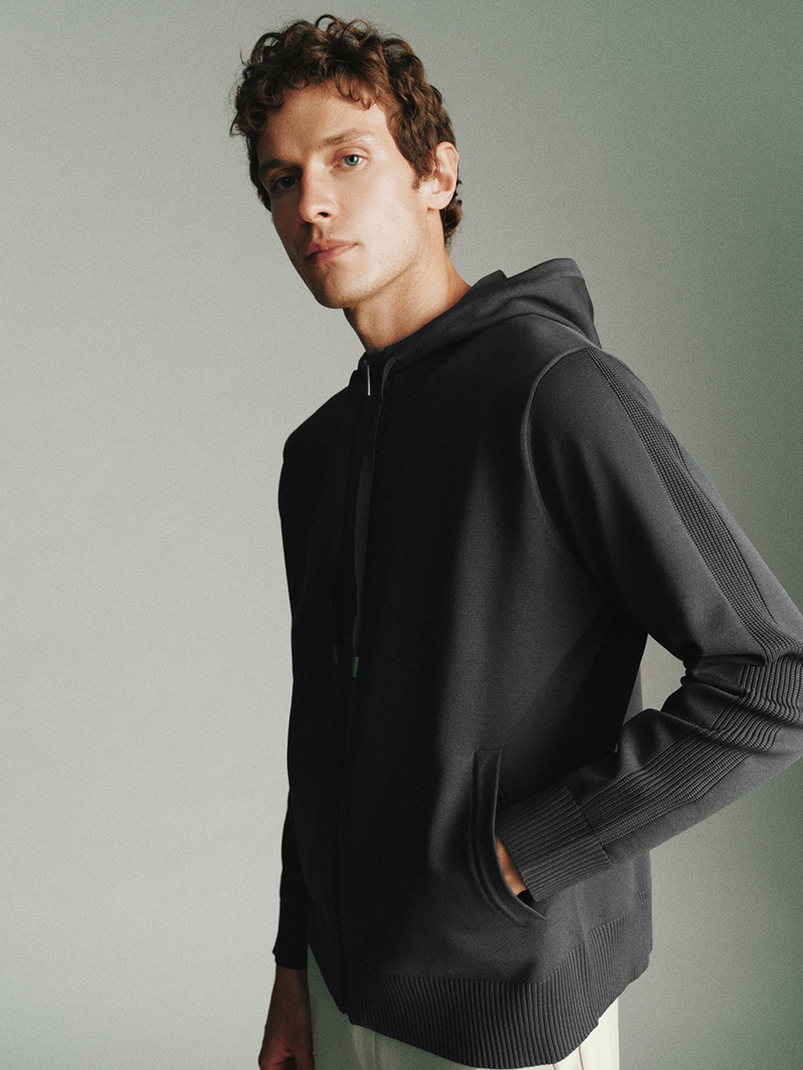 Men's hooded knit coat