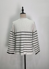 Crew-neck ripple long-sleeved knitting